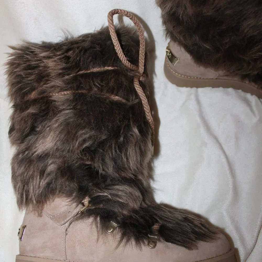 NIB UGG TALL POSH FUR SUEDE LIMITED‎ BOOTS BEACHWOOD BROWN TAN